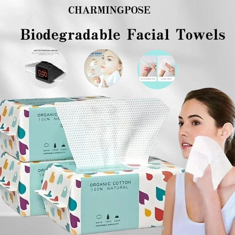 100 Stück biologisch abbaubare Gesichtstücher, extra dicke Baumwoll-Make-up-Entfernungstücher, hypoallergenes Einweg-Schönheitsgewebe für empfindliche Zwecke