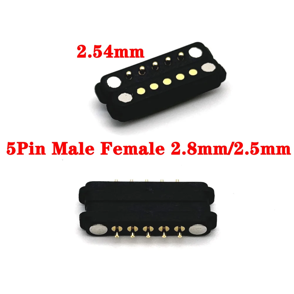1 Paar 1A wasserdichter magnetischer Pogo-Pin-Stecker 5-polig männlich weiblich 2,8 mm/2,5 mm Federlast DC-Steckdose 5-polig Image