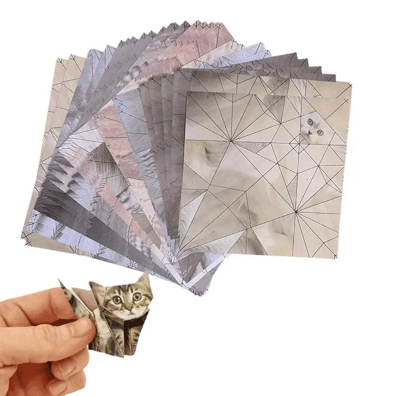 Kreatives DIY-Papier für Katzen, 50 Blatt, DIY-Origami-Papier, handgefertigtes DIY-Papier, Katze, Hund, Dinosaurier, lustiges Kunsthandwerk, faltbares Tier-Faltset Image