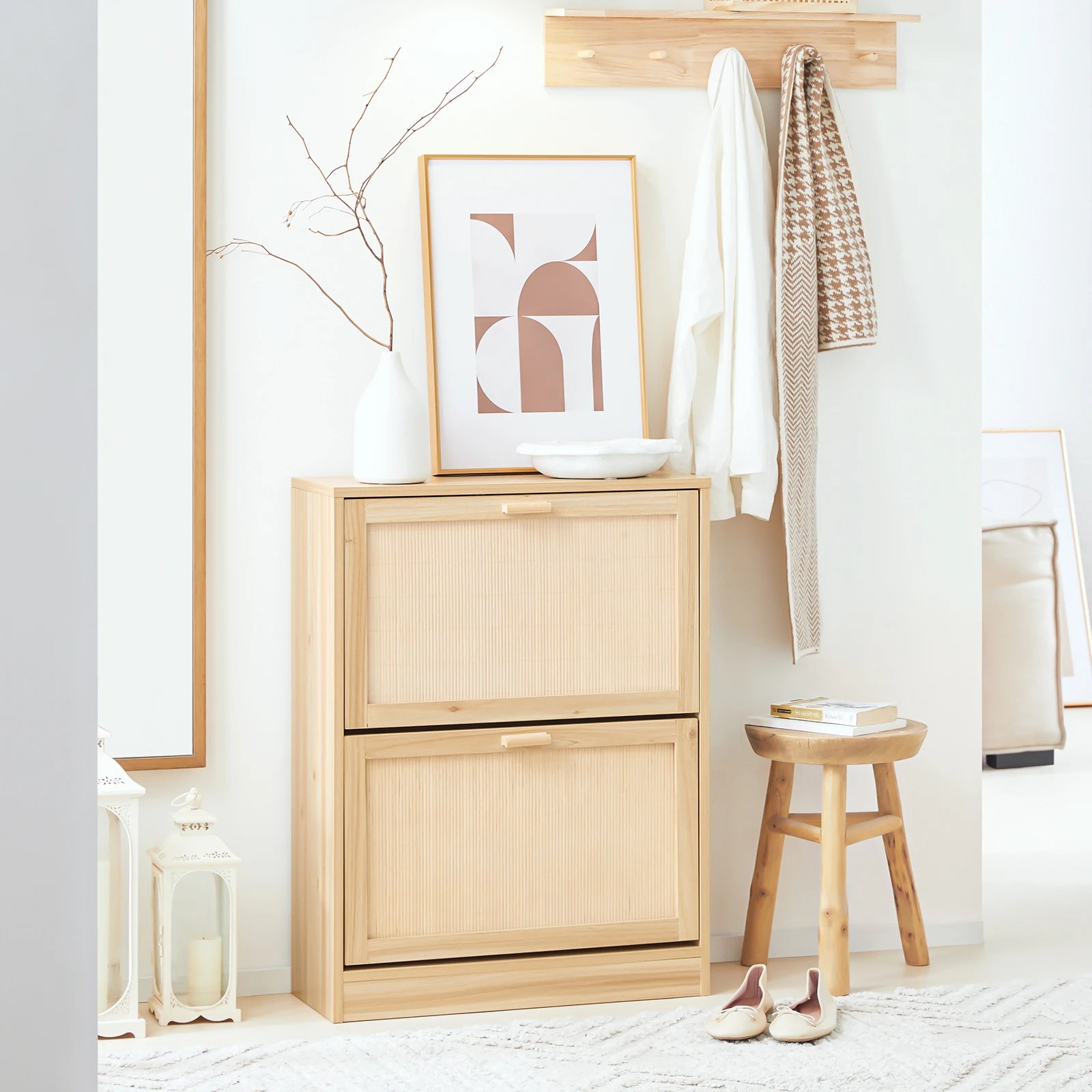 SoBuy FSR160-N Schuhkipper mit 2 Klappen Schuhschrank schmal Schuhregal mit 4 Ablageflächen Schuhablage Schuhkommode