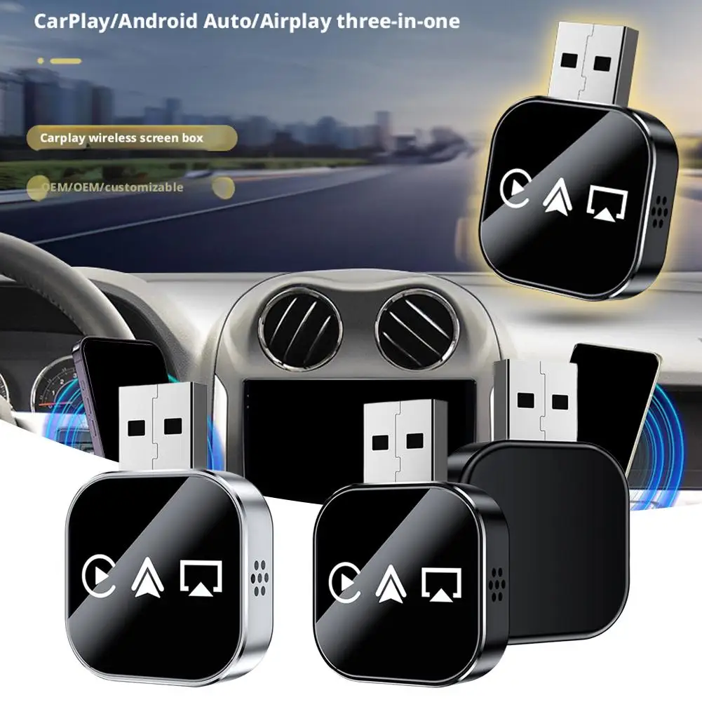 2025 3-in-1 Wireless Carplay Mirror Link Adapter Android Auto Airplay USB Plug and Play Instant Wired-to-Wireless-Konverter Image