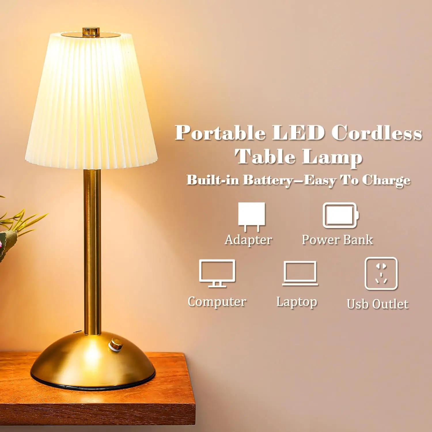 LED-Tischlampe, Touch-Sensor, tragbar, über USB wiederaufladbar, 3-Farben-Lesung, Schreibtischlampe, Nachttischlampe, Bar, Hotel-Dekoration