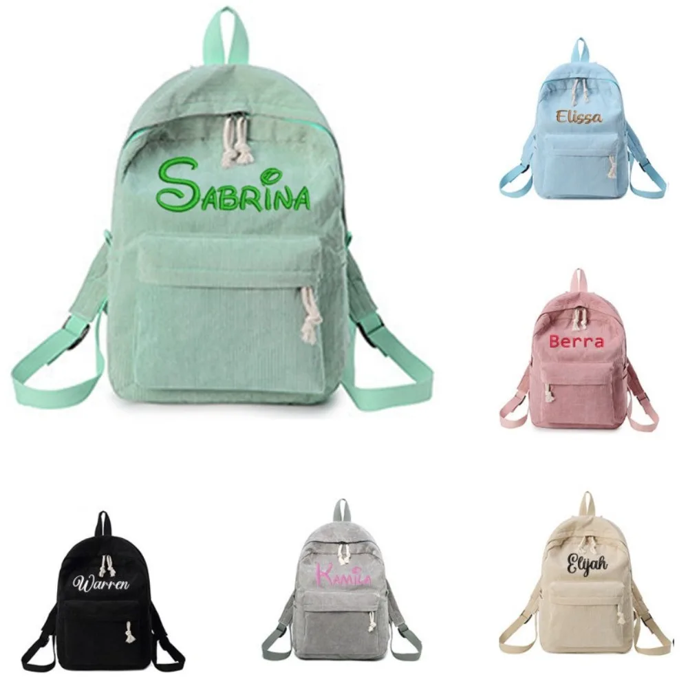 Nom brodé enfant velours côtelé sac à dos enfants sac d'école personnalisé enfant en bas âge cartable cadeau d'anniversaire pochette d'ordinateur retour à l'école