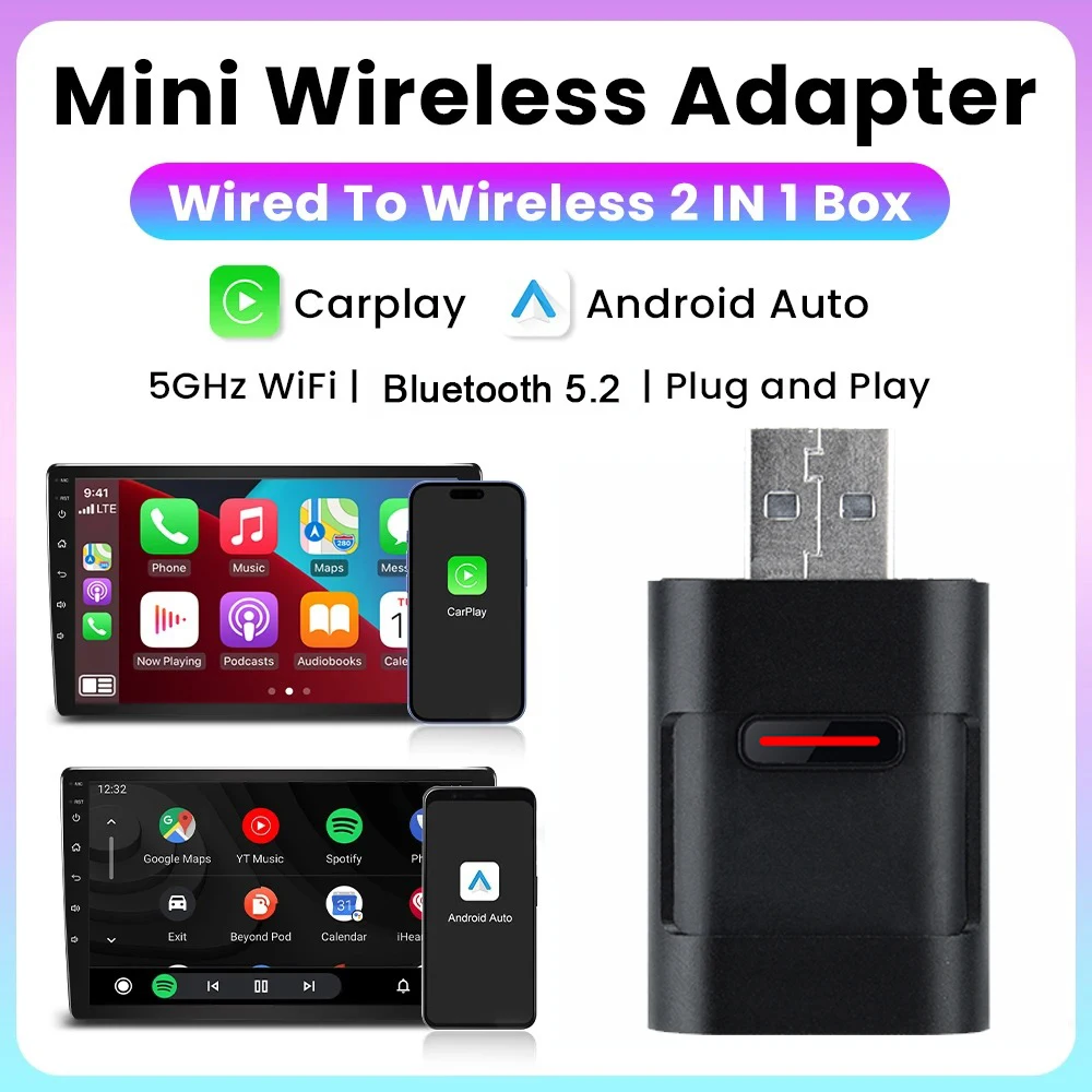 2in1 Wireless CarPlay AI Mini Android Auto Wireless Adapter Mini AI Box Für OEM Auto Plug und Play WiFi Bluetooth Auto Verbindung Image
