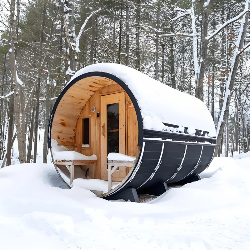 Outdoor-Saunaraum für 4-10 Personen mit Holzofen, Elektroofen und Trockendampffunktion aus Hemlock-Holz für Sauna-Villa Image