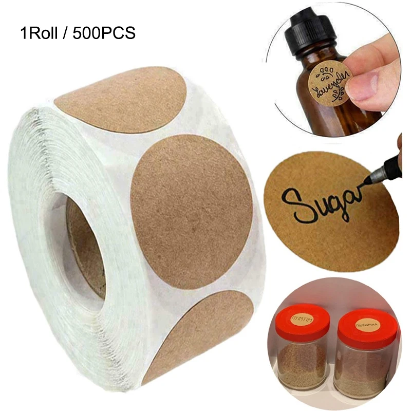 1/2/3 Rolle Kraftpapier, rund, selbstklebend, Etikettenpapier, Aufkleber, Klassifizierung, Name, personalisierte Etiketten, Aufkleber, Papier, 500/1000/1500 Stück Image