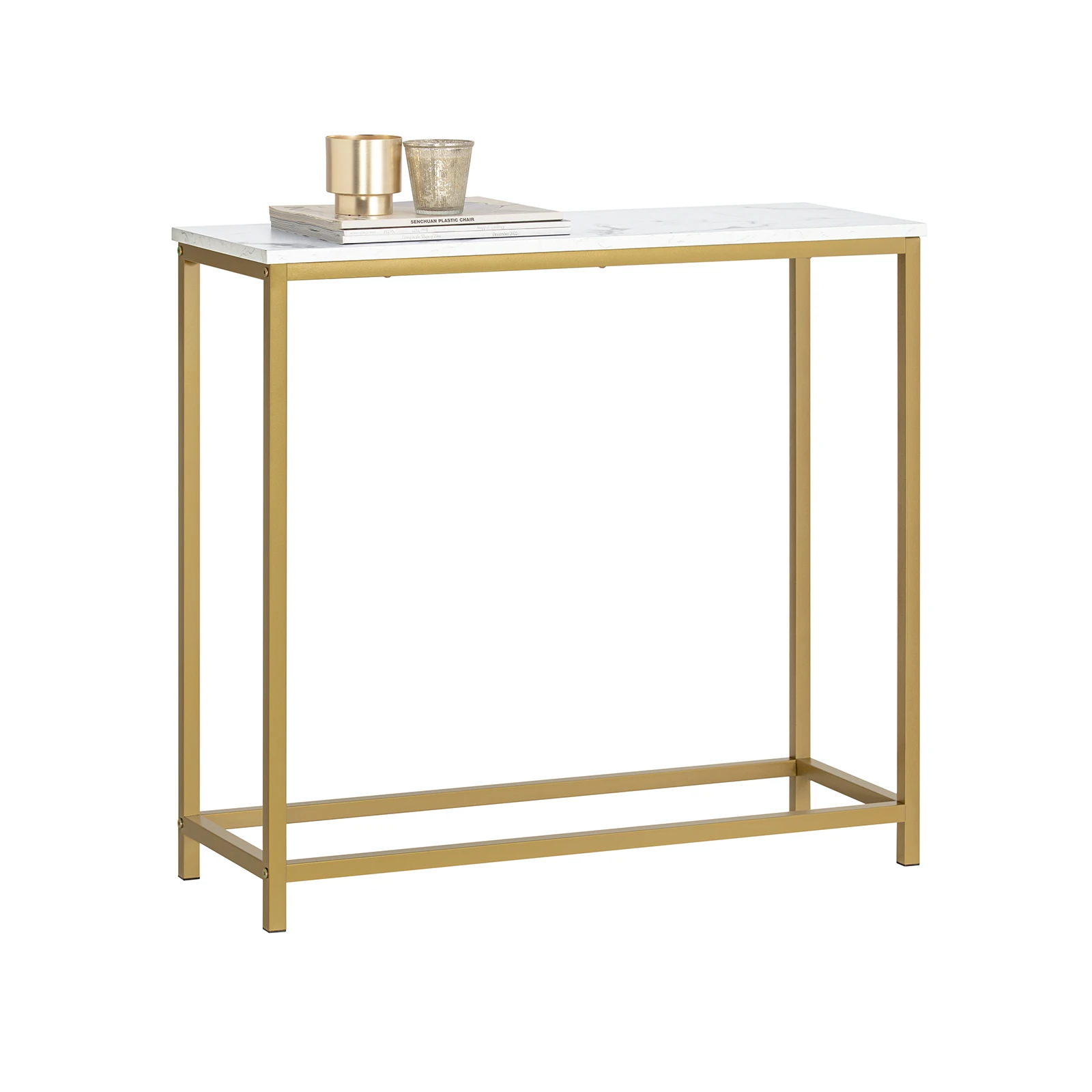 SoBuy FSB29 Konsolentisch mit goldenem Metallrahmen Flurtisch Dekotisch Sideboard Wohnzimmer Eingangsbereich