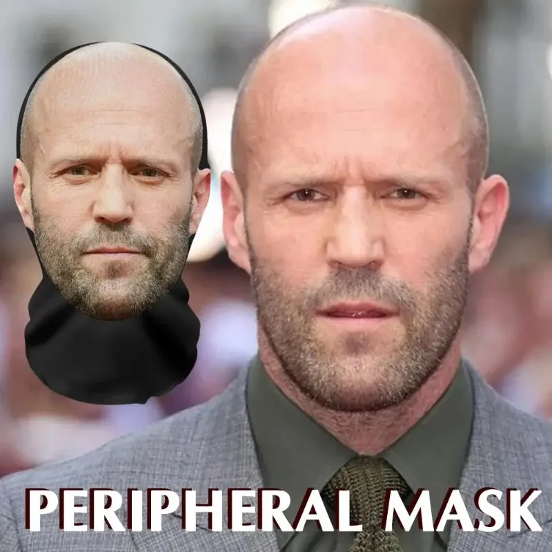 Jason Statham 3D-gedruckte Maske, elastisches Netz, Cosplay-Kopfbedeckung, Hip-Hop-Vollgesichtsmaske für Männer und Frauen, Sturmhaube, Kapuze, Hut, Kopfbedeckung
