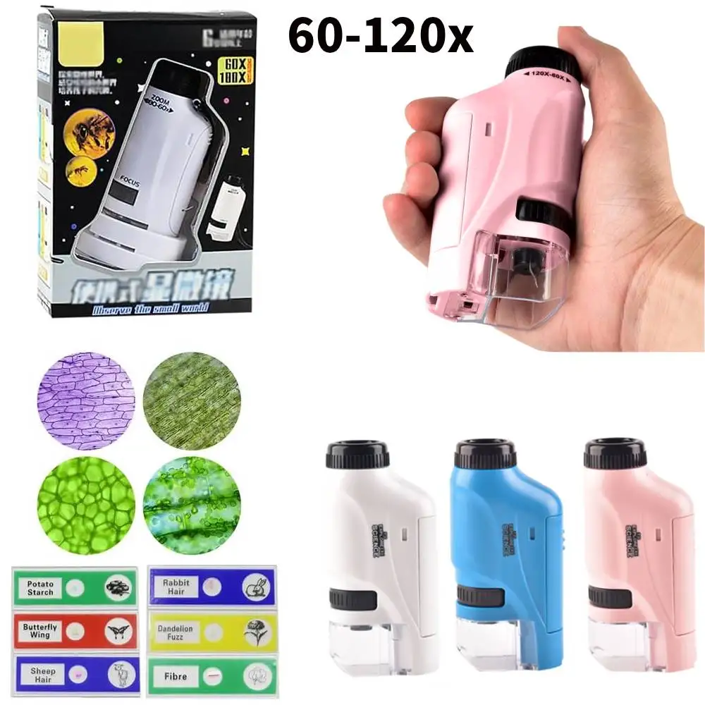 60-120x Mini-Handmikroskop-Set, Taschenmikroskop mit LED-Licht, für Zuhause, Schule, biologische Wissenschaft, pädagogisch für Kinder Image