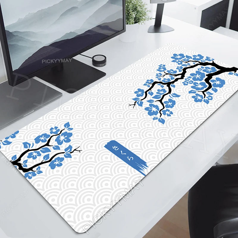 Sakura Mauspads, Mauspad, blau und weiß, große Mauspads, PC-Gamer-Mauspad, Büro-Schreibtischunterlage, Gummi-Tastaturmatten, Geschenke, 900 x 400 Image