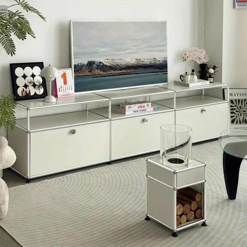 TV-Schrank aus Edelstahl 2025, neue Hochleistungs-TV-Ständer mit Stauraum, weißer Luxus-TV-Bildschirm, Tisch-TV-Wohnmöbel Image