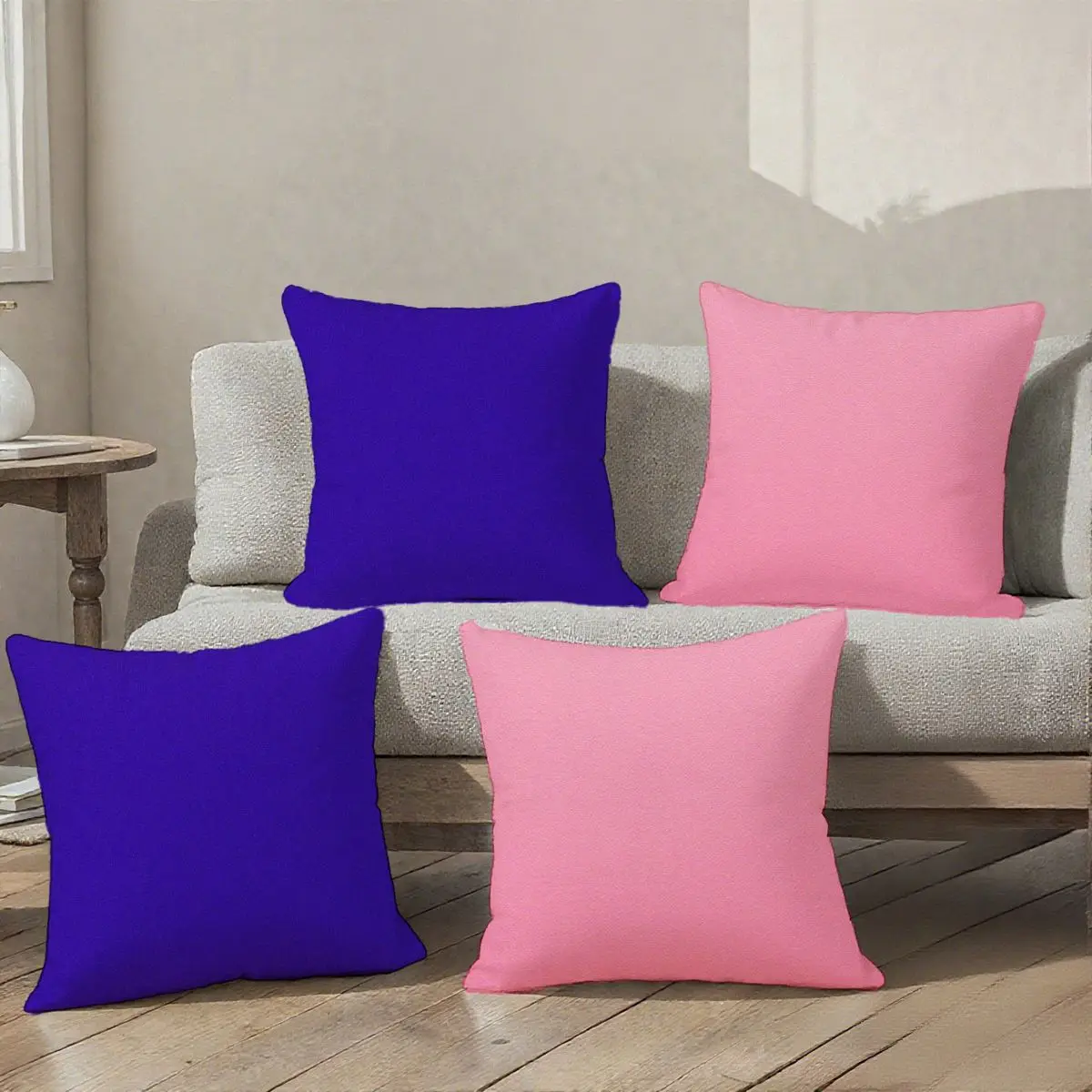 4 quadratische Kissenbezüge, helle Feststoffe (4 Farben), minimalistisch, Winter, Reißverschluss, einseitiger Druck, Heimdeko (Sofa, Schlafzimmer), Image