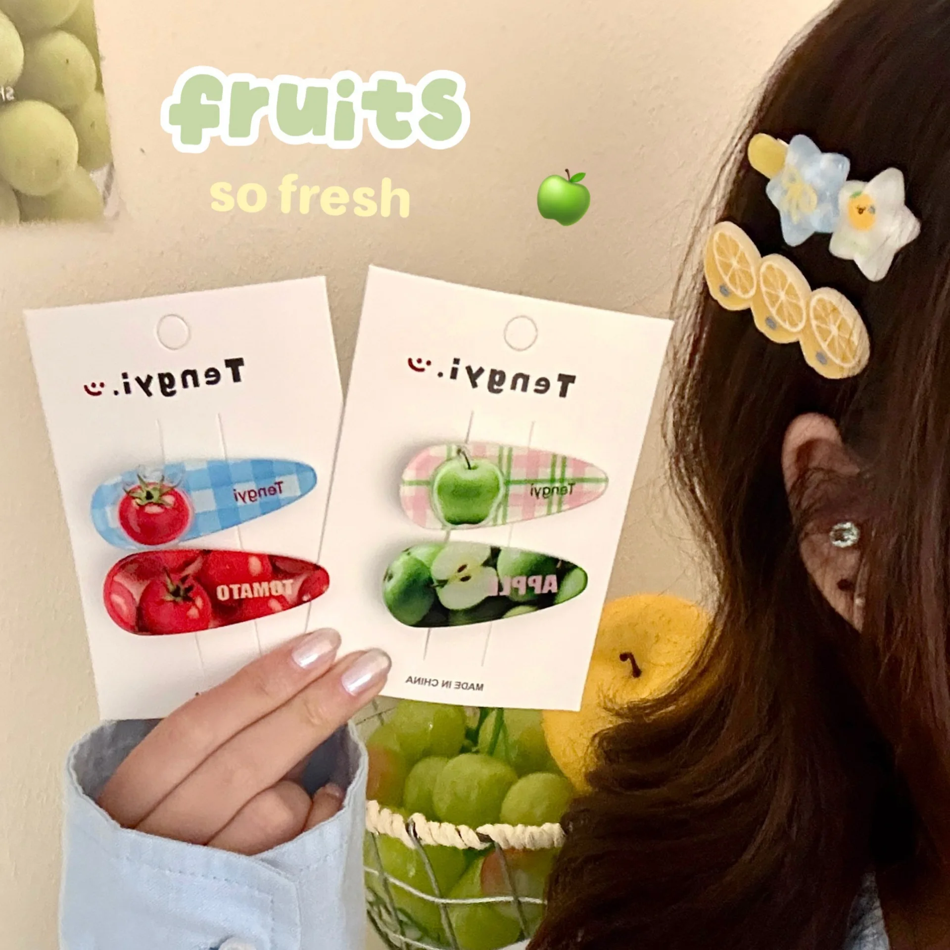 2/16 Stück Fruit Series Sweet Bangs Clip Edge Clip Acryl Haarspange Stirnband Zubehör Image
