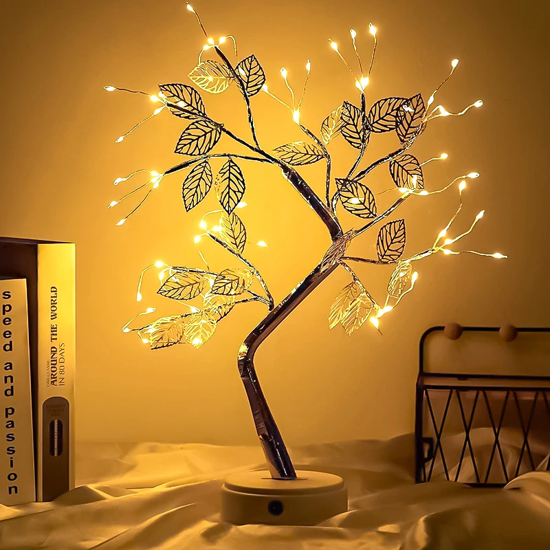 Golden Leaf Baum Nachtlicht USB/Batteriebetriebene Künstliche Bonsai Weihnachten Desktop Fee Baum LED Lampe Für Home DIY Dekor