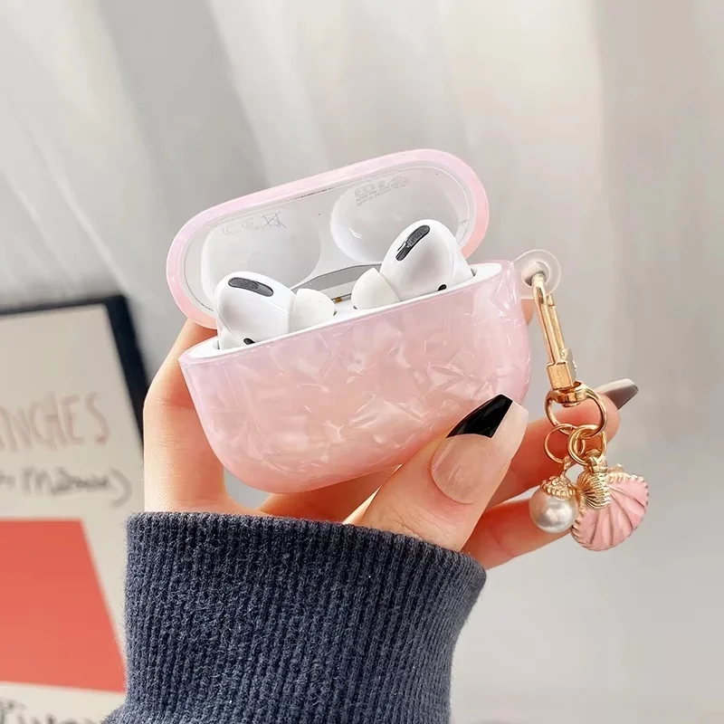 Verträumte Perle Shell Soft Case mit Schlüsselanhänger für Apple AirPods 4 3 2 1 Airpods Pro 2 1 kabelloses Kopfhörer-Zubehör Kopfhörerbox Image