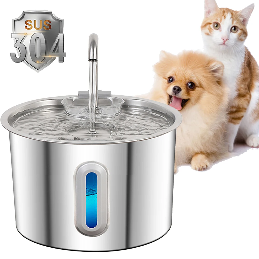 Edelstahl-Wasserbrunnen für Katzen, 2,2 l/75 oz, automatischer Wasserspender für Haustiere zum Trinken von Hunden und Katzen, Heimtierbedarf, Filtersystem