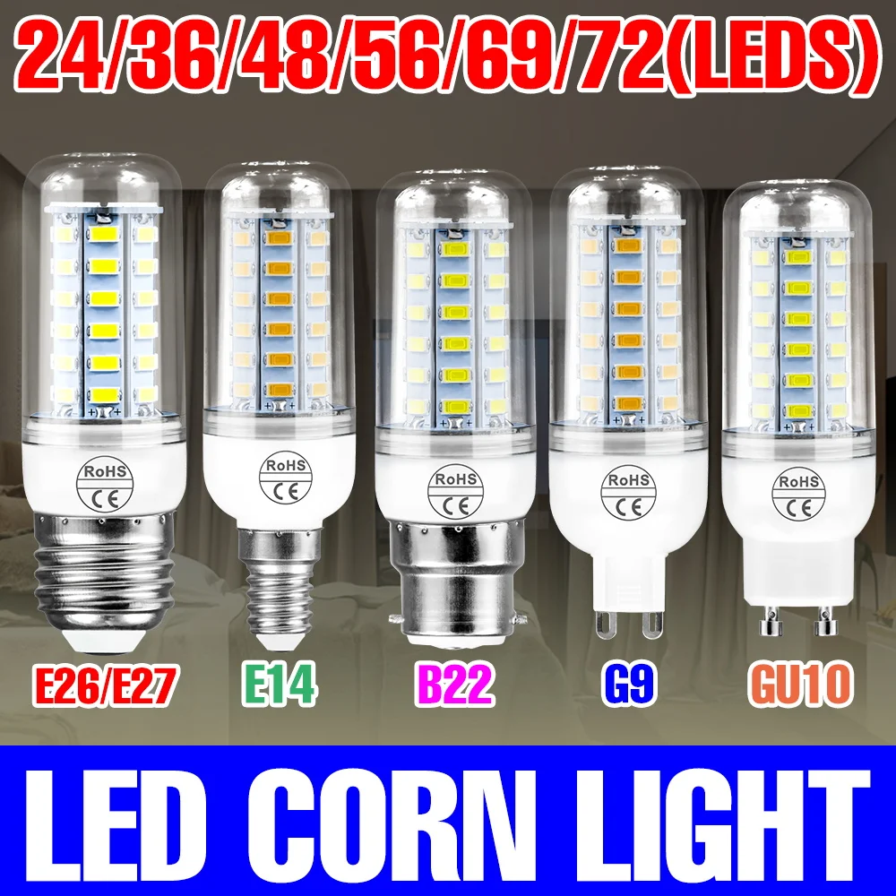 E27/E26 LED Mais Birne E14 Decke Lampe GU10 Strahler B22 Kronleuchter G9 Balkon Hause Studie Zimmer büro Innen Beleuchtung AC220V