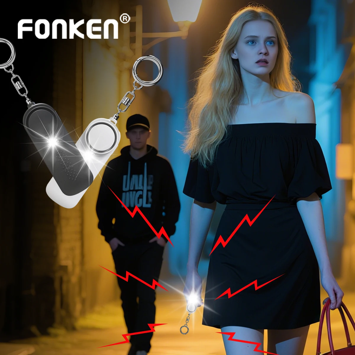 Tragbarer persönlicher Sicherheitsalarm, Selbstverteidigung, 130 dB, lauter Schlüsselbund, Sicherheit, Anti-Satyr, für Frauen, Kinder, ältere Mädchen, Notfallalarm Image