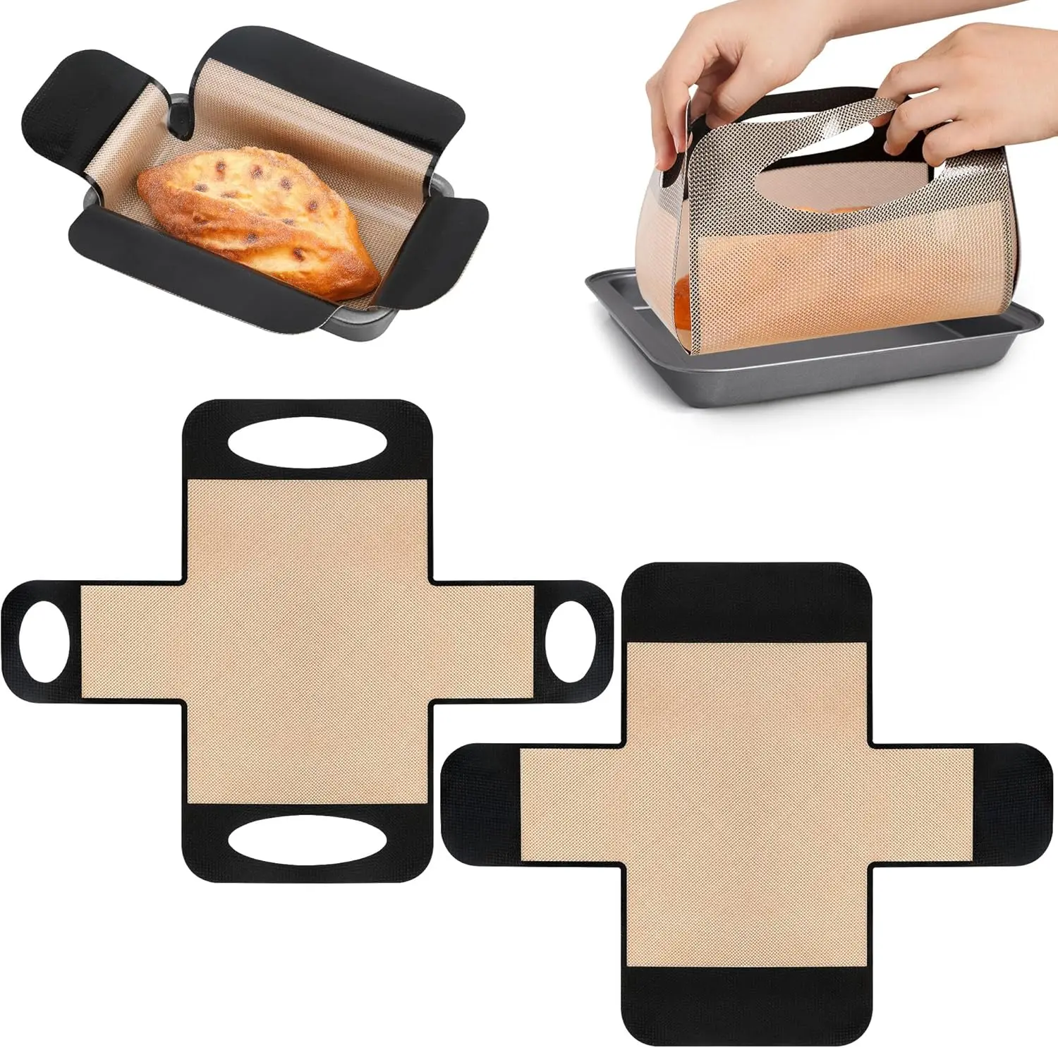 Wiederverwendbare Silikon-Brotpfanneinlage, Silikon-Brotschlinge, Laibpfanne-Heber – antihaftbeschichtetes Teigübertragungswerkzeug mit 4 Griffen Image