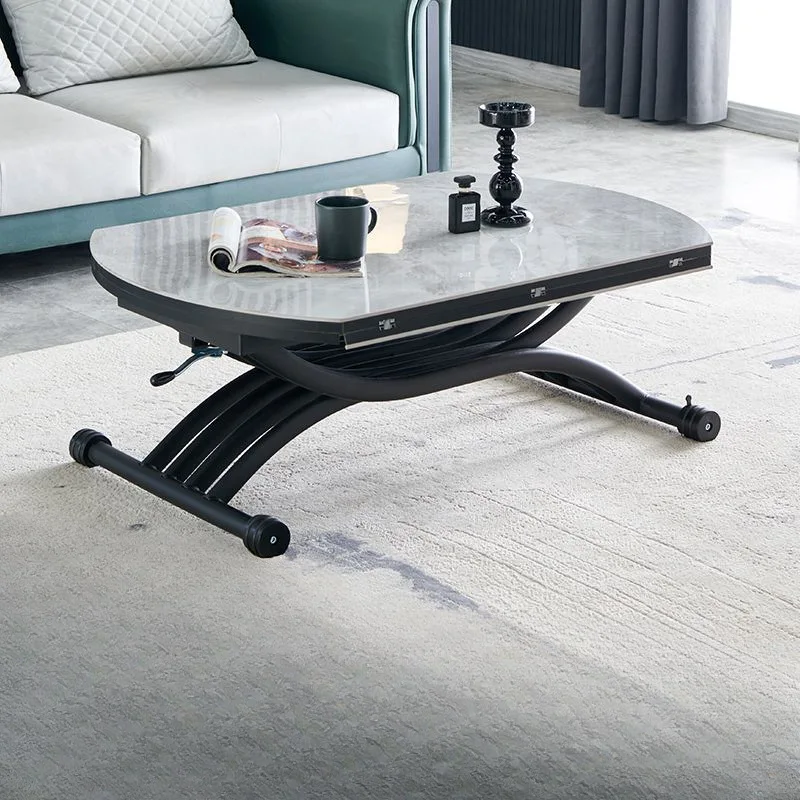 Multifunktionaler, anhebbarer Couchtisch, Esstisch, doppelter Verwendungszweck, integriert, rund, beweglich, zusammenklappbar Image