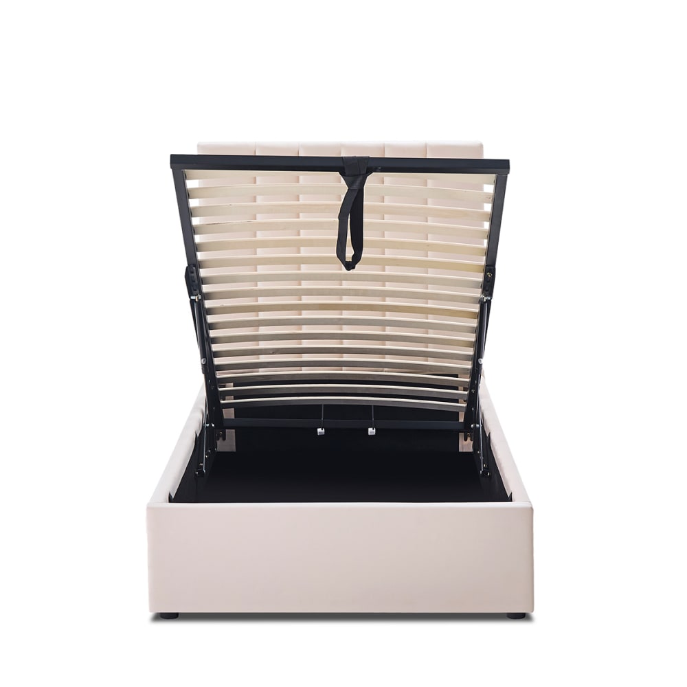 Lit coffre velours beige 90x190 cm