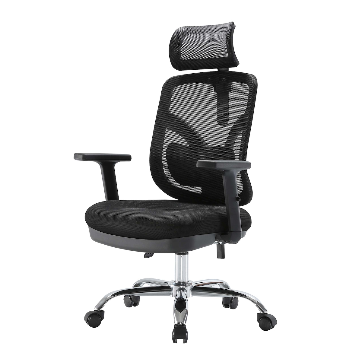 PROREGAL Bürostuhl | HxBxT 127x66x93 cm | Sitzhöhe 45cm | ergonomisch | verstellbare Lordosenstütze und Armlehne | Schwarz | Schreibtischstuhl Image