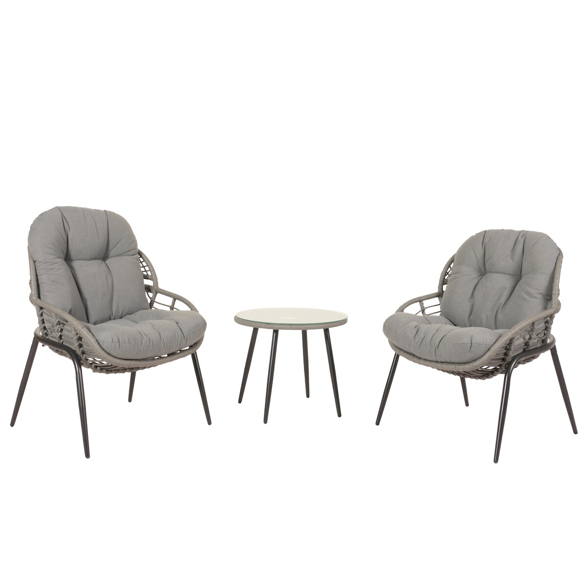 PROREGAL Poly-Rattan Garnitur, HxBxT 85,5x67x68 cm, Sitzhöhe 35cm, Grau, Polster Dunkelgrau, Balkon-Set Gartengarnitur Sitzgruppe Stuhl Beistelltisch Image