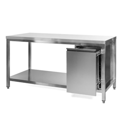 VM Europa Edelstahl Arbeitstisch mit Grundboden, Abfallbehälter rechts, Premium - alle Größen montiert: 100 x 60 cm / mit Aufkantung / fertig montiert Image