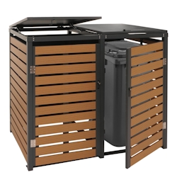 PROREGAL XL 2er-/4er-Mülltonnenverkleidung | HxBxT 119x140x102 cm | Teak-Optik | Mülltonnenbox Mülltonnenabdeckung WPC Metall 86kg Image