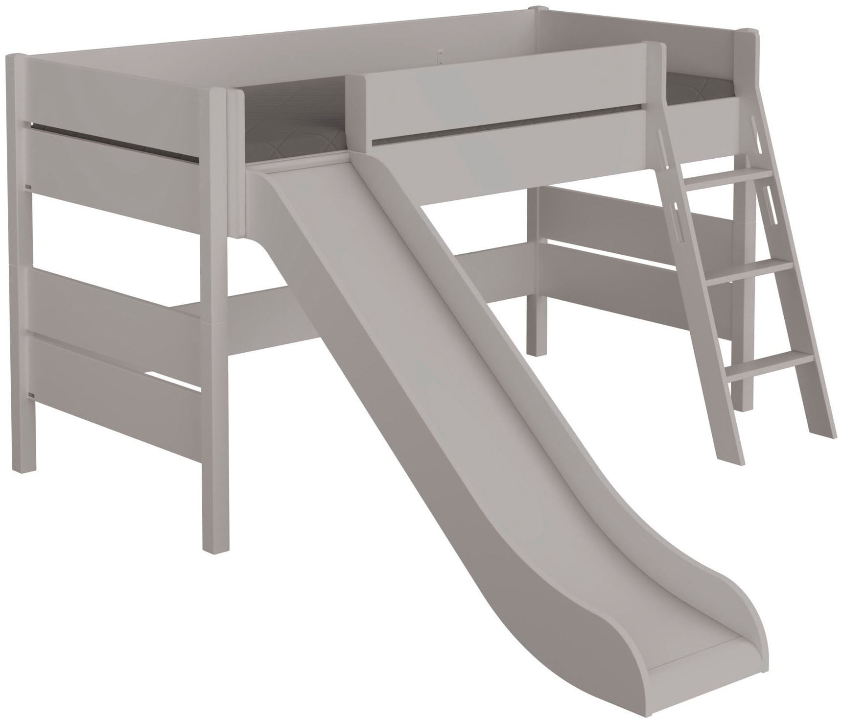 Spielbett PAIDI "TIAGO in verschiedenen Größen und Farben, mit Leiter und Rutsche", kieselgrau, kieselgrau, kieselgrau, B:241,7cm H:120,6cm L:210,4cm, Betten