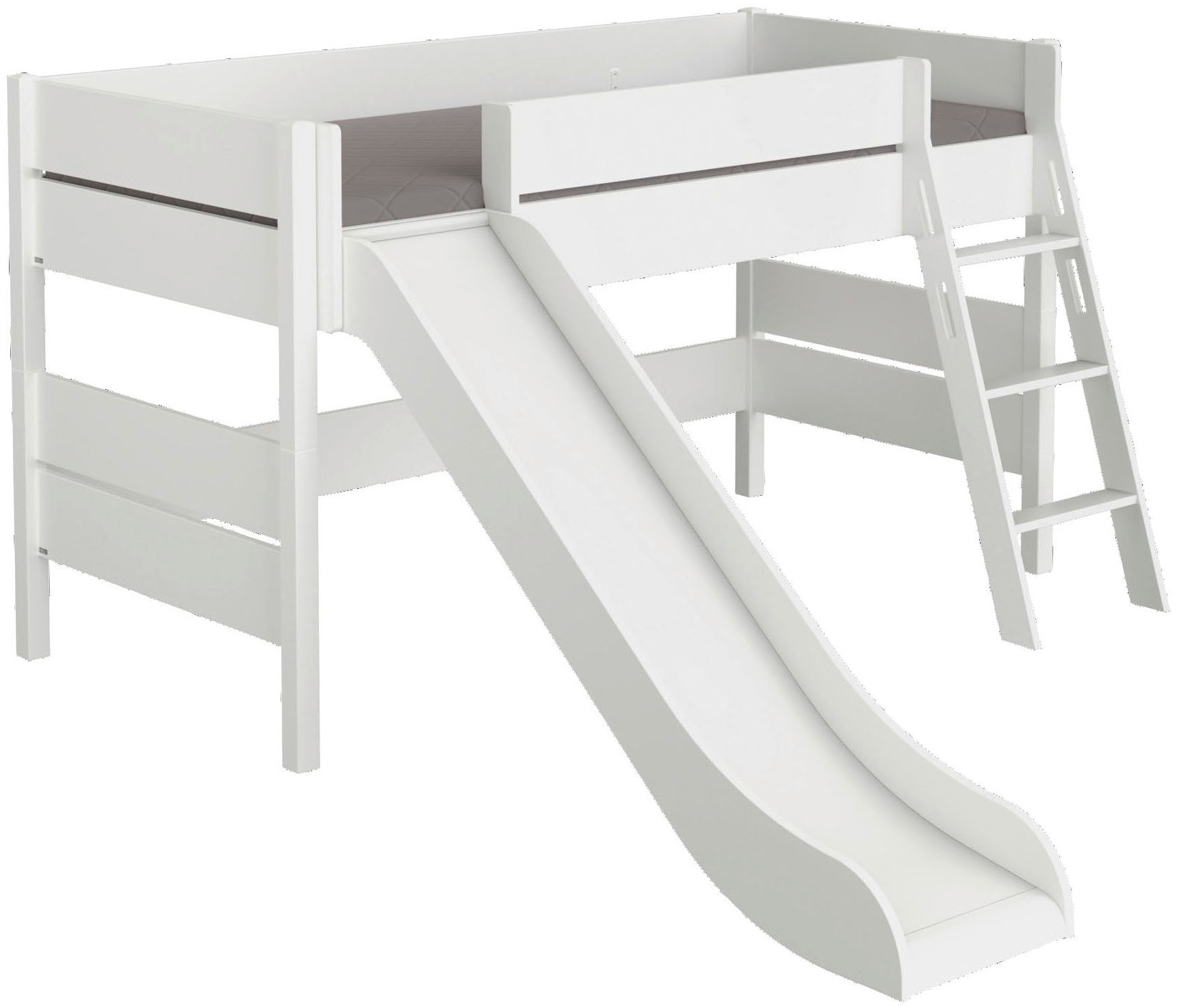 Spielbett PAIDI "TIAGO in verschiedenen Größen und Farben, mit Leiter und Rutsche", kreideweiß, kreideweiß, kreideweiß, B:241,7cm H:120,6cm L:210,4cm, Betten