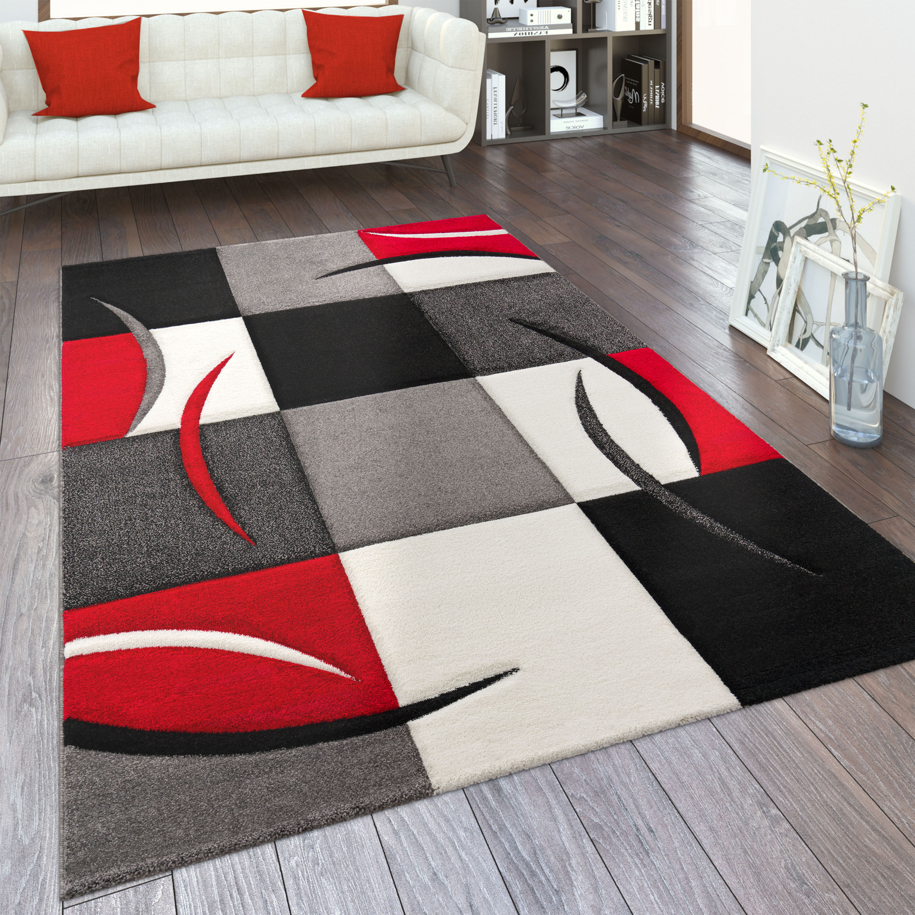 Teppich PACO HOME "Diamond 665", rot, B:120cm H:17mm L:170cm, Polypropylen (PP), Teppiche, Karo Muster, 3D-Design, auch als Läufer, Wohnzimmer, Schlafzimmer