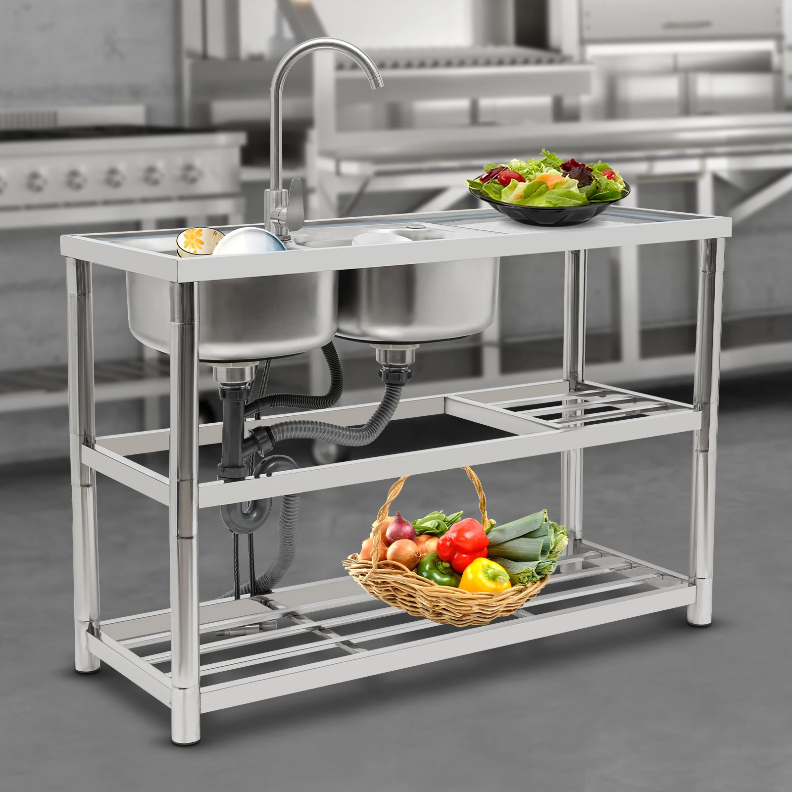 Évier de cuisine de Restaurant, ensemble d'évier de cuisine commerciale autoportant, évier en acier inoxydable pour maisons, cuisines, arrière-cours, balcons