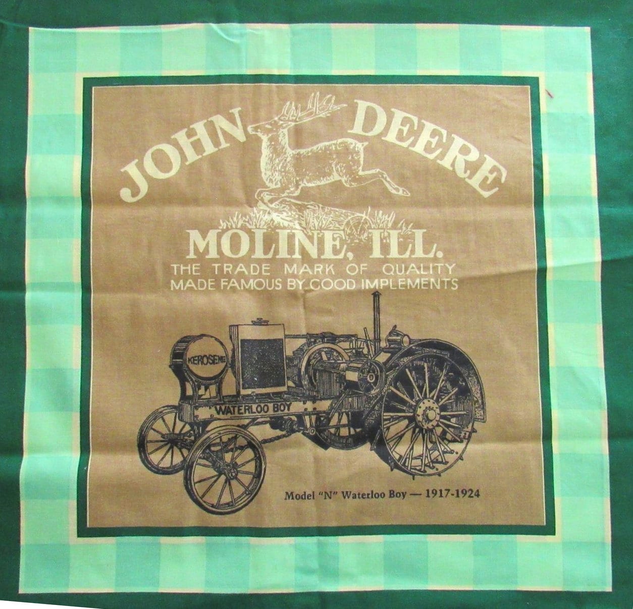 "Modello RARO \"N\": pannello per cuscino trattore Waterloo Boy 18\"x44\", tessuto vintage John Deere, trattori realizzati a Moline, ILLINOIS, tessuto per"