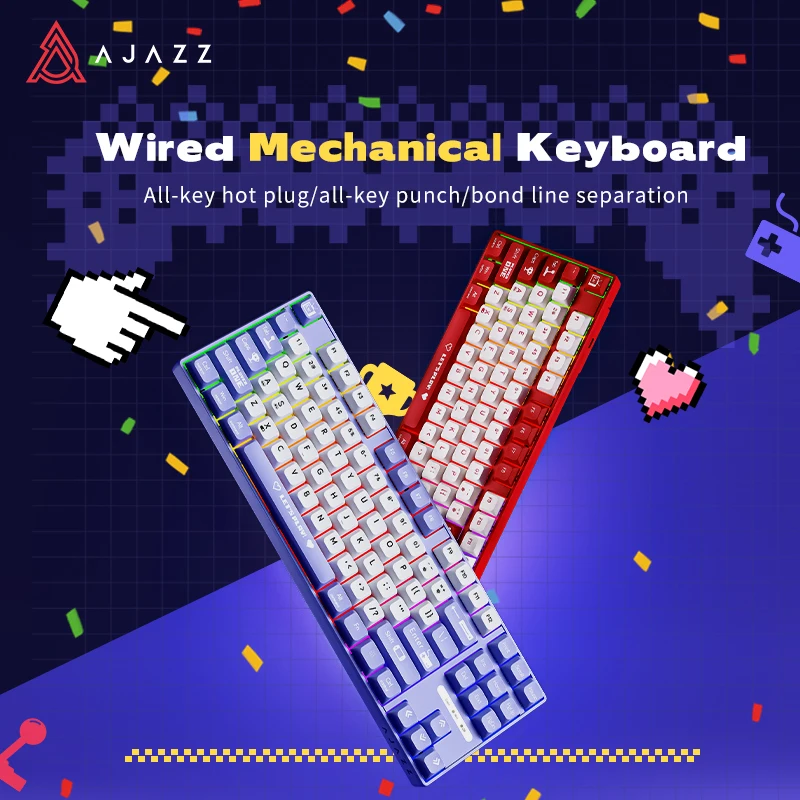 AIAZZ AK870 MC Mechanische Tastatur, Hot-Swap-Tastaturen, USB-Kabel, 87 Tasten, Tastatur für Laptop, Desktop, PC, Gamer, volle Taste, keine Auswirkungen Image