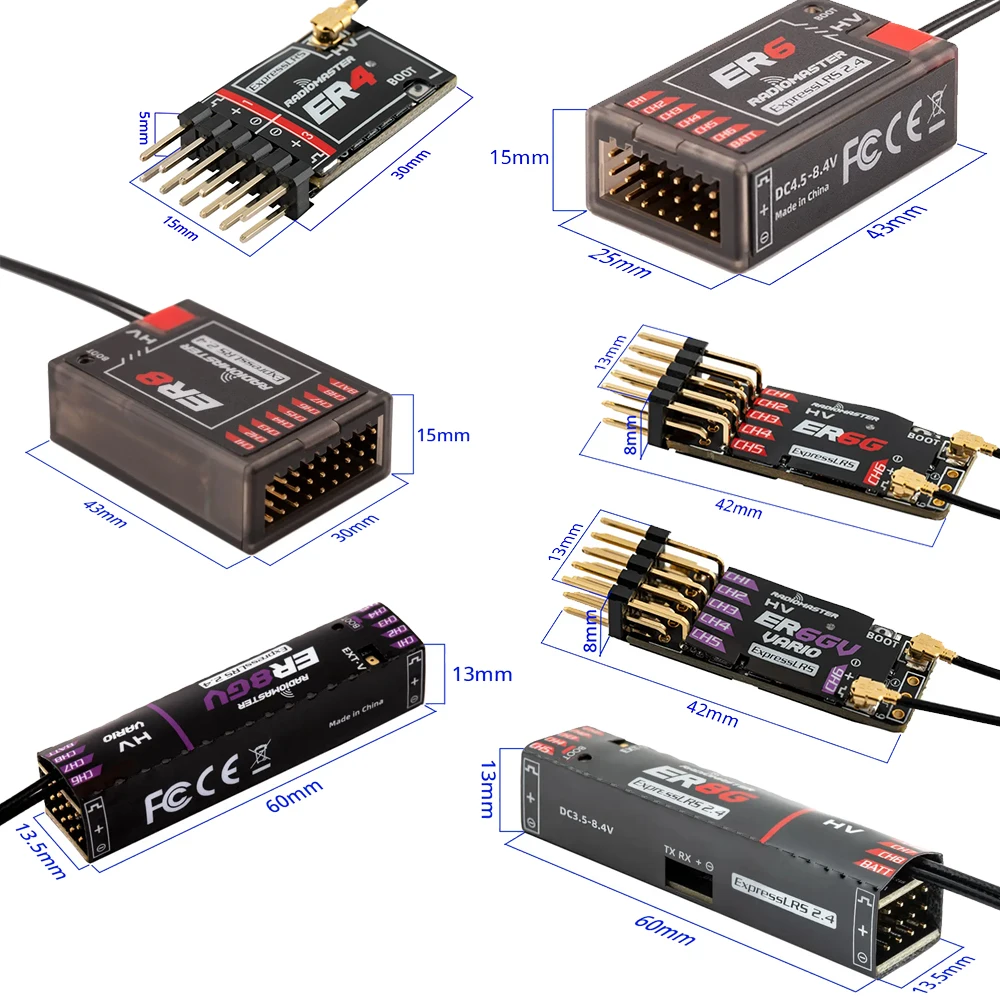Radiomaster PWM-Empfänger ER4 4CH/ER6 ER6G ER6GV 2,4G 6CH/ER8 ER8G ER8GV 8CH CRSF ELRS 2,4 GHz 100 mW für Flugzeugboot Image
