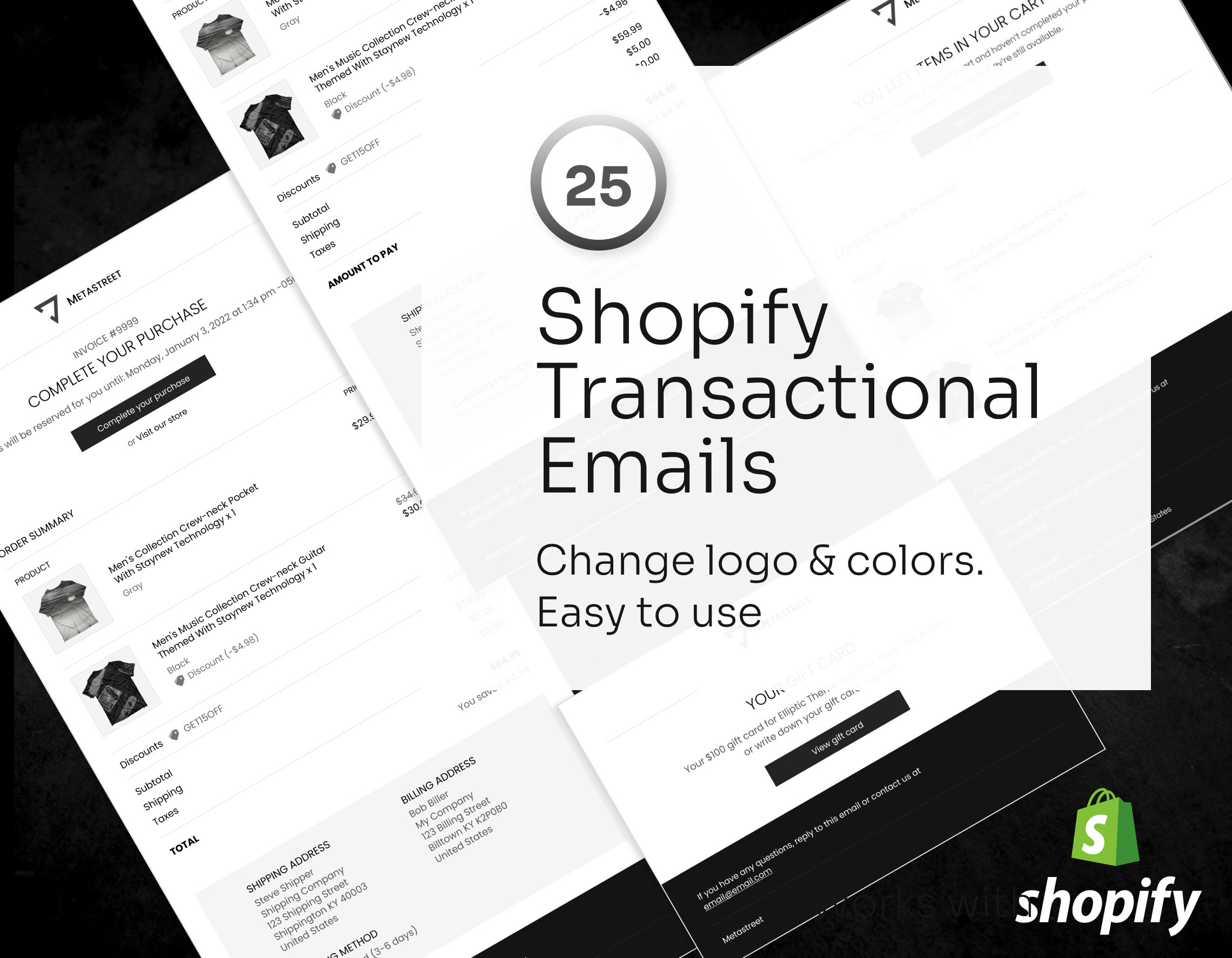 Pacchetto di 25 notifiche e-mail Shopify, modelli e-mail Shopify, pacchetto newsletter e-mail Shopify, progettazione di e-mail marketing