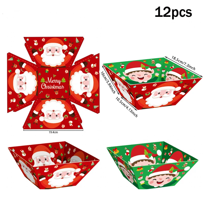 12 stücke Weihnachten Decor Cartoon Santa Claus Muster Popcorn Box Film Nacht Snack Tablett Set Weihnachten Neue Jahr Esstisch Dekoration Image