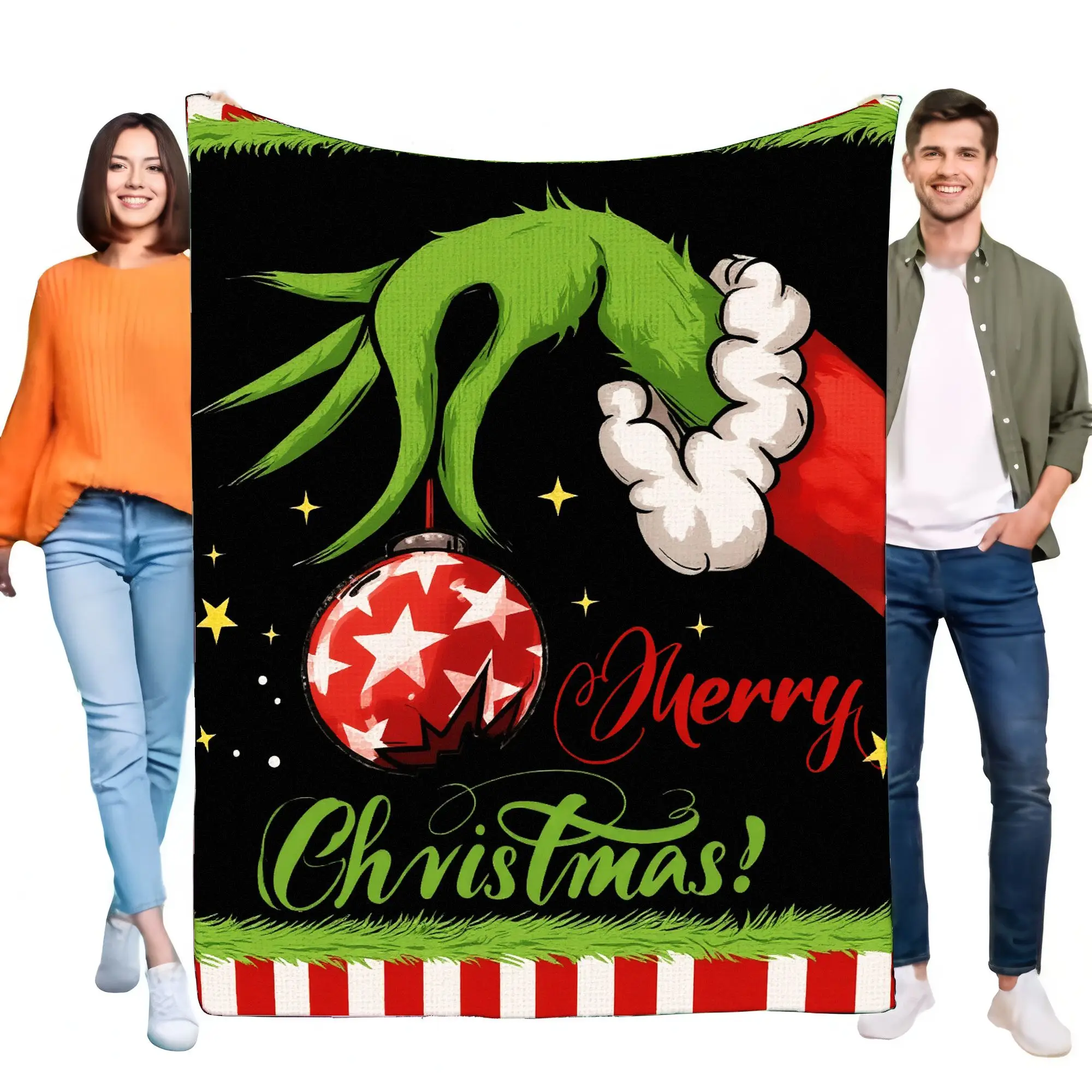 Grinch Weihnachtsdecke, weicher, gemütlicher Bettüberwurf für Urlaubsdekoration, perfektes Geschenk für Freunde und Familie, leicht, festlich, süß D Image