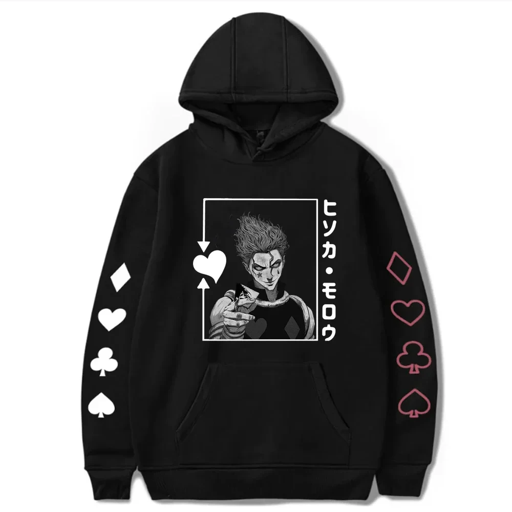 Hisoka Hunter X Hunter Anime Hoodie Harajuku Manga Spaß Schwarz-Weiß-Muster Neutrale Mode Streetwear Übergroßes Sport-Top