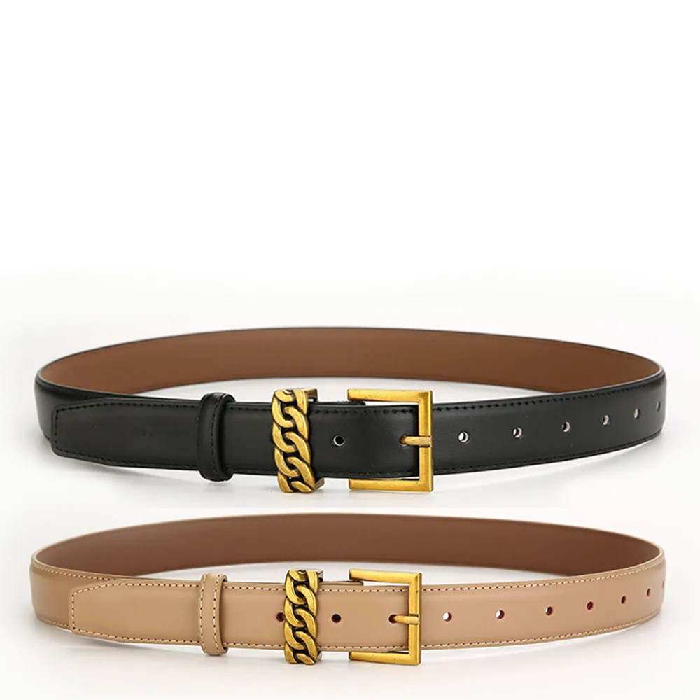 Modedesigner-Damengürtel, 2,3 cm, echter Ledergürtel, goldene Schnalle, ultradünner Gürtel für alle Gelegenheiten Image