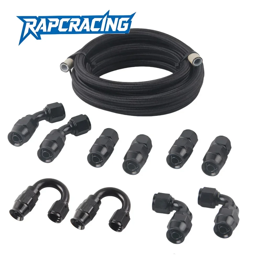 20FT AN4 AN6/8/10 Schwarzes geflochtenes Nylon E85 PTFE-Kraftstoffleitung mit passendem Schlauch-Set, Gaskühlerschlauch, geflochten innen, CPE-Gummi Image