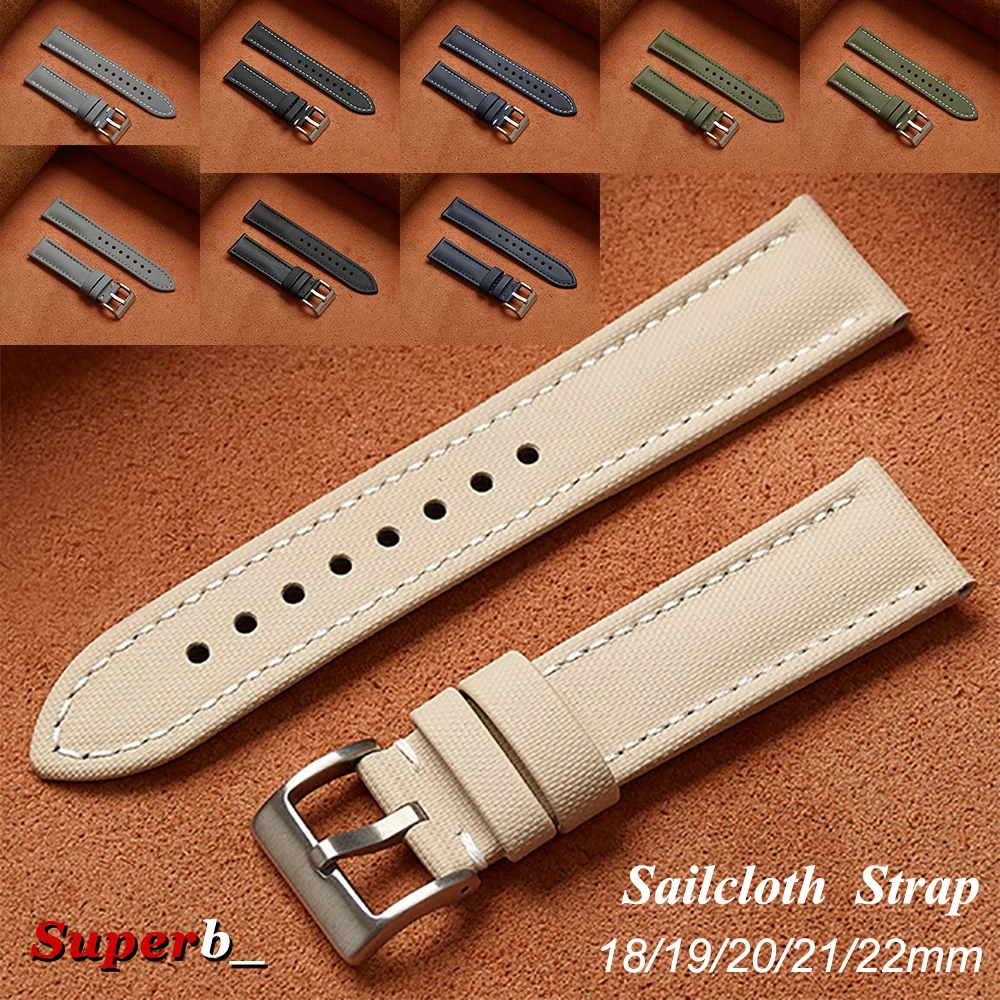Echtes wasserdichtes Segeltuch-Uhrenarmband, Premium-Segeltucharmband, 18 mm, 19 mm, 21 mm, 20 mm, 22 mm, Armband aus Nylon mit Schnellverschluss Image