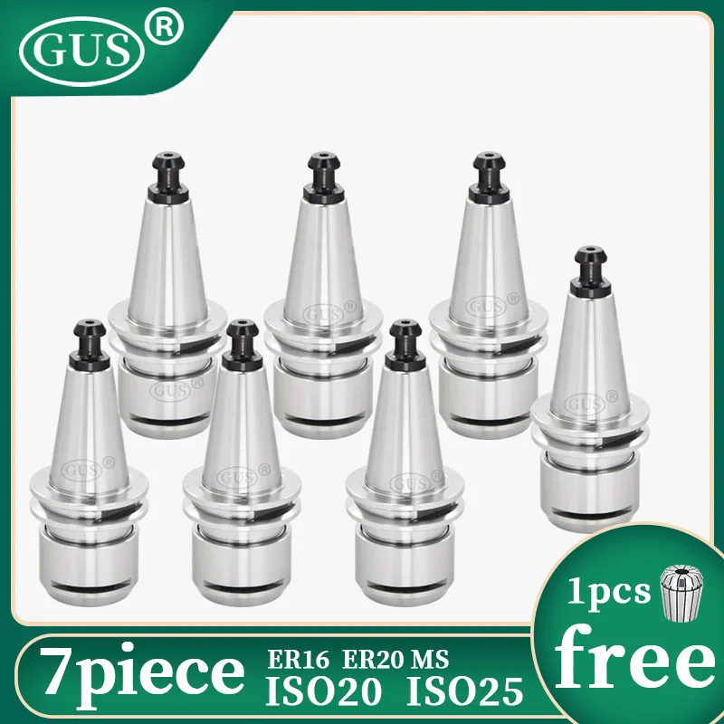 GUS 7 Stück ISO-Werkzeughalter aus Edelstahl ISO20 ER16 ISO25 ER20MS + 1 Stück Innenloch 6 mm ER Spannzangenfutter Graviermaschine CNC-Werkzeuge Image