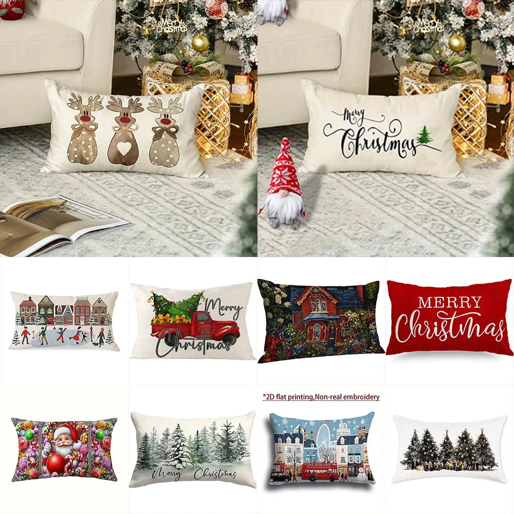 1 Stück Frohe Weihnachten-Kissenbezug – perfekt für die Weihnachtsdekoration, passend für Wohnzimmersofa Image