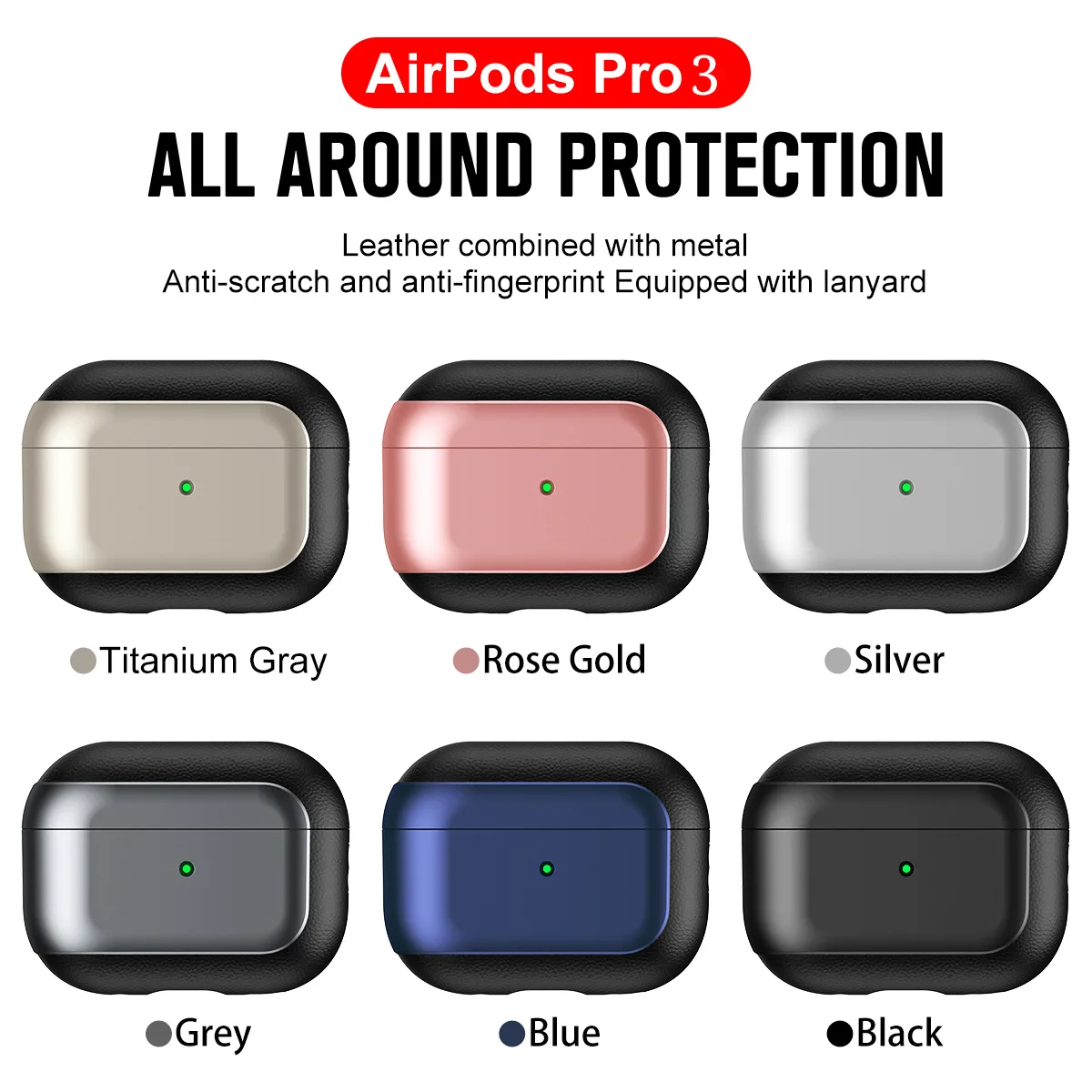 Luxuriöse Kopfhörer-Schutzhülle für Apple Airpods Pro 3, stoßfest, mit Lanyard-Beschichtung, Ledermuster-Abdeckung, Zubehör Image