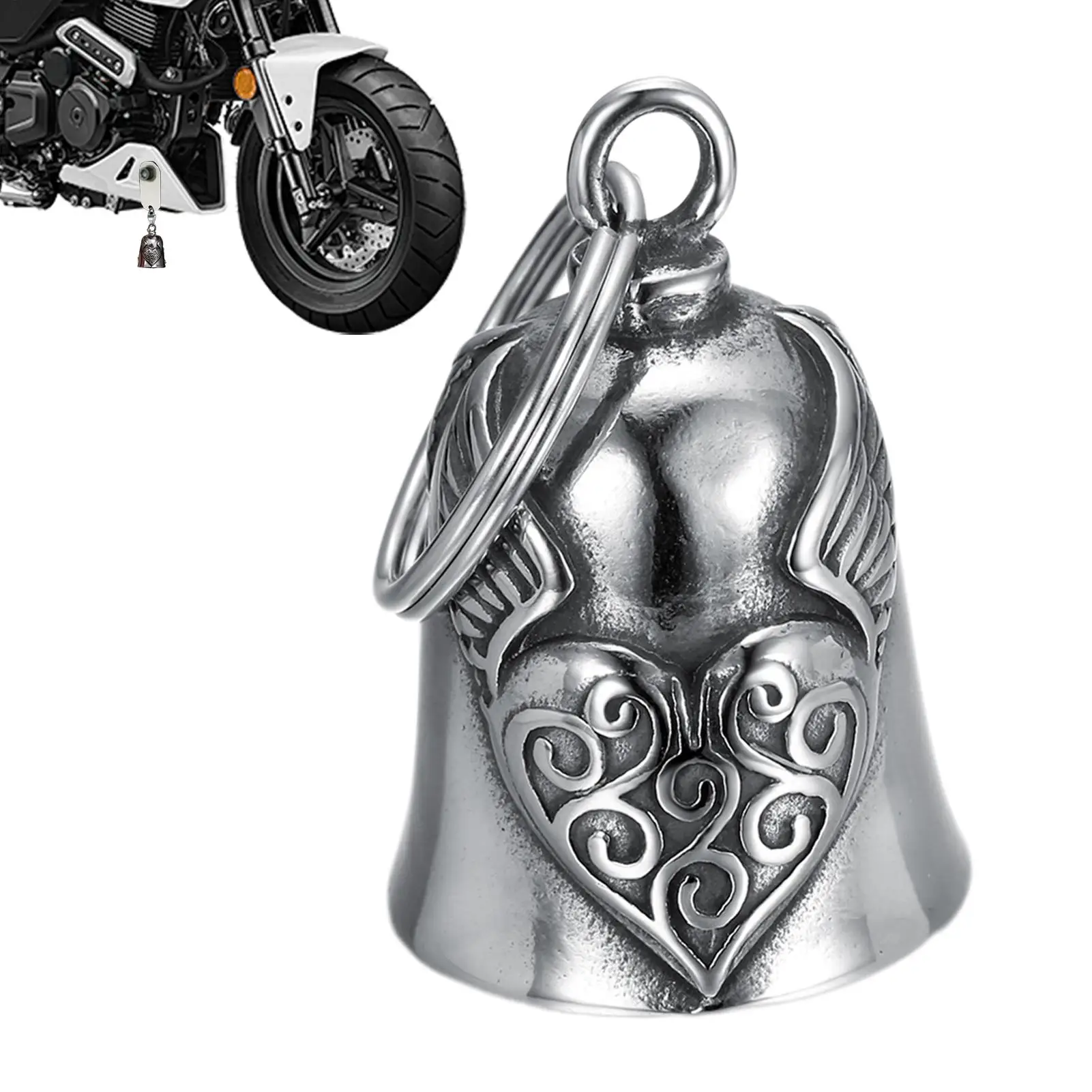 Motorrad Glocke Engel Flügel Glocke Anhänger Reiten Glück Schlüsselbund Halskette Zubehör Biker Rock Party Exorzismus Schmuck Image