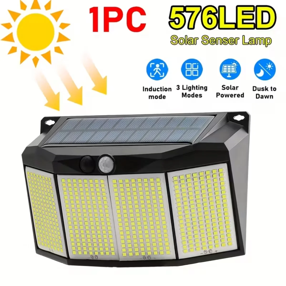 Solar-Außenleuchten, 576 LED-Bewegungsmelder, 3 Arbeitsmodi, solarbetriebene Sicherheits-Terrassenleuchten für Garage, Weihnachtsdekoration