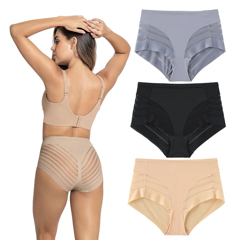 1PC Grenzüberschreitende Neue Mid-Taille frauen Dreieck Höschen Transparent Gestreiften Mesh Unterwäsche Taille Cincher Image