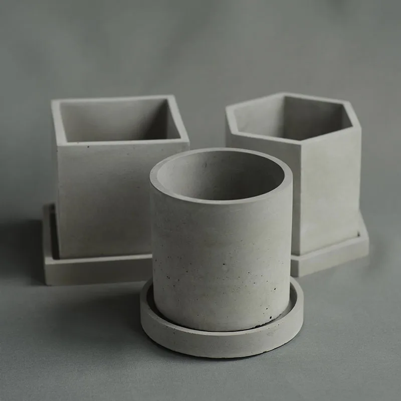 Runder quadratischer Stifthalter, Gipsbehälter, Beton-Blumentopf, Silikonform, Sechseck, Zement, Pflanzgefäß, Sukkulenten, Pflanztopfform Image
